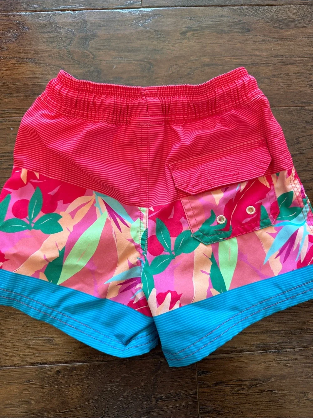 Vineyard Vines Kids Hot Pink Tropical Swim Trunks with Teal Trim